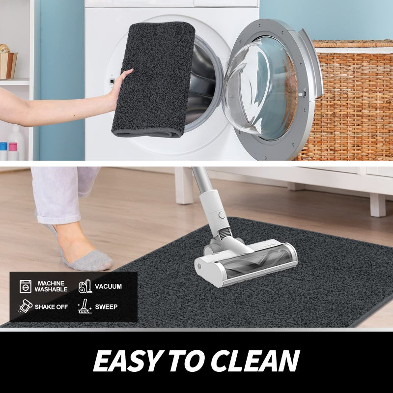 LINLA Indoor Doormat, Super Absorbs Mud Low Profile Door Mat 35" x 24", Washable Non-Slip Rubber Entrance Mat for Doorways Inside Dirt Trapper Mats Shoes Scraper, Dark Gray - Image 5